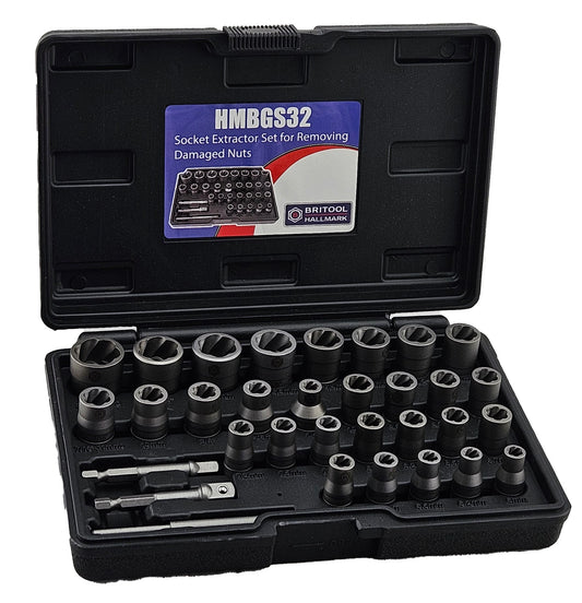 32pc Socket Extractor Set for Removing Damaged Nuts - Britool Hallmark