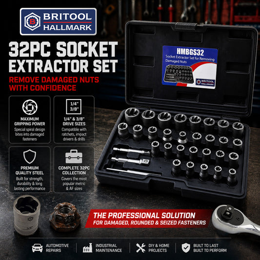 32pc Socket Extractor Set for Removing Damaged Nuts - Britool Hallmark - image 2