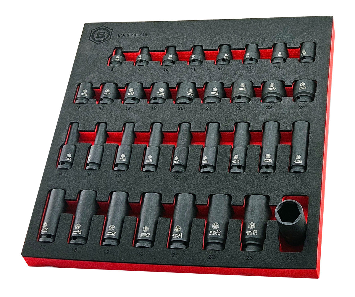 Britool Hallmark Impact Socket Set, 8-24mm - 34Pc 1/2" Drive Standard & Deep 6-Point - image 5
