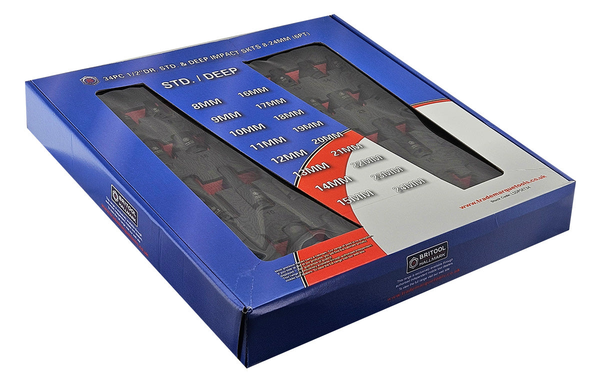 Britool Hallmark Impact Socket Set, 8-24mm - 34Pc 1/2" Drive Standard & Deep 6-Point - image 9