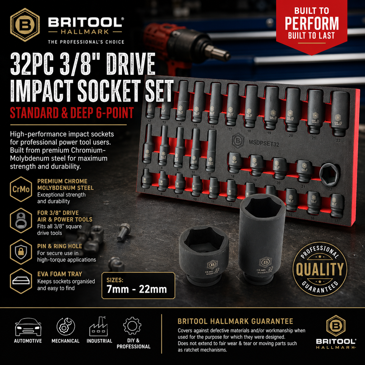 32Pc 3/8" Standard & Deep 6-Point Impact Socket Set By Britool Hallmark - image 8