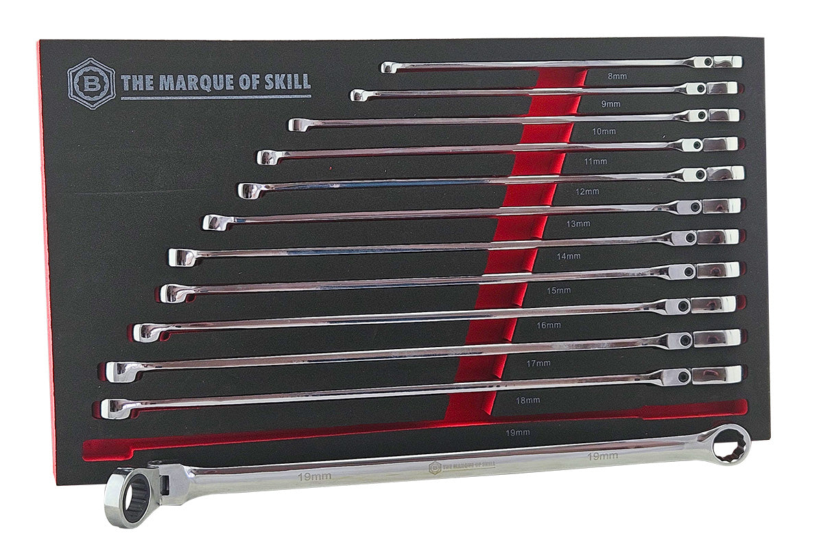 12Pc Extra-Long Flexi Ring Ratchet Spanner Set - Britool Hallmark - image 4