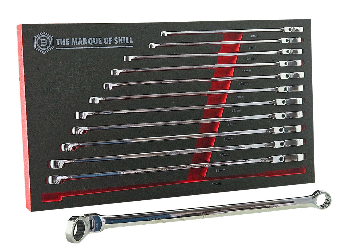 12Pc Extra-Long Flexi Ring Ratchet Spanner Set - Britool Hallmark - image 3