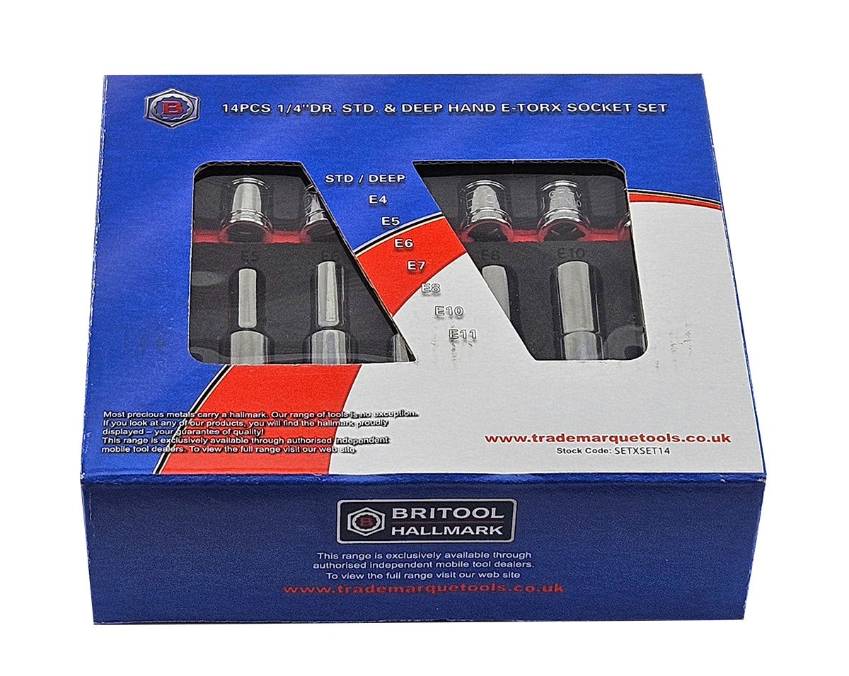 14Pc E-Torx/Star Socket Set Standard & Deep Sizes E4-11 - 1/4" Drive -  Britool Hallmark - image 5