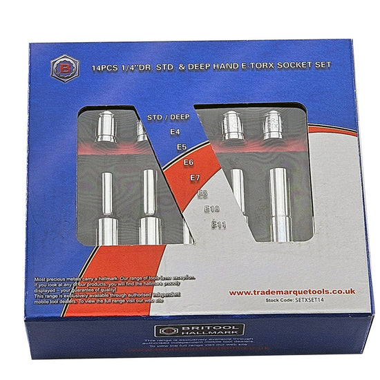 14Pc E-Torx/Star Socket Set Standard & Deep Sizes E4-11 - 1/4" Drive -  Britool Hallmark - image 4