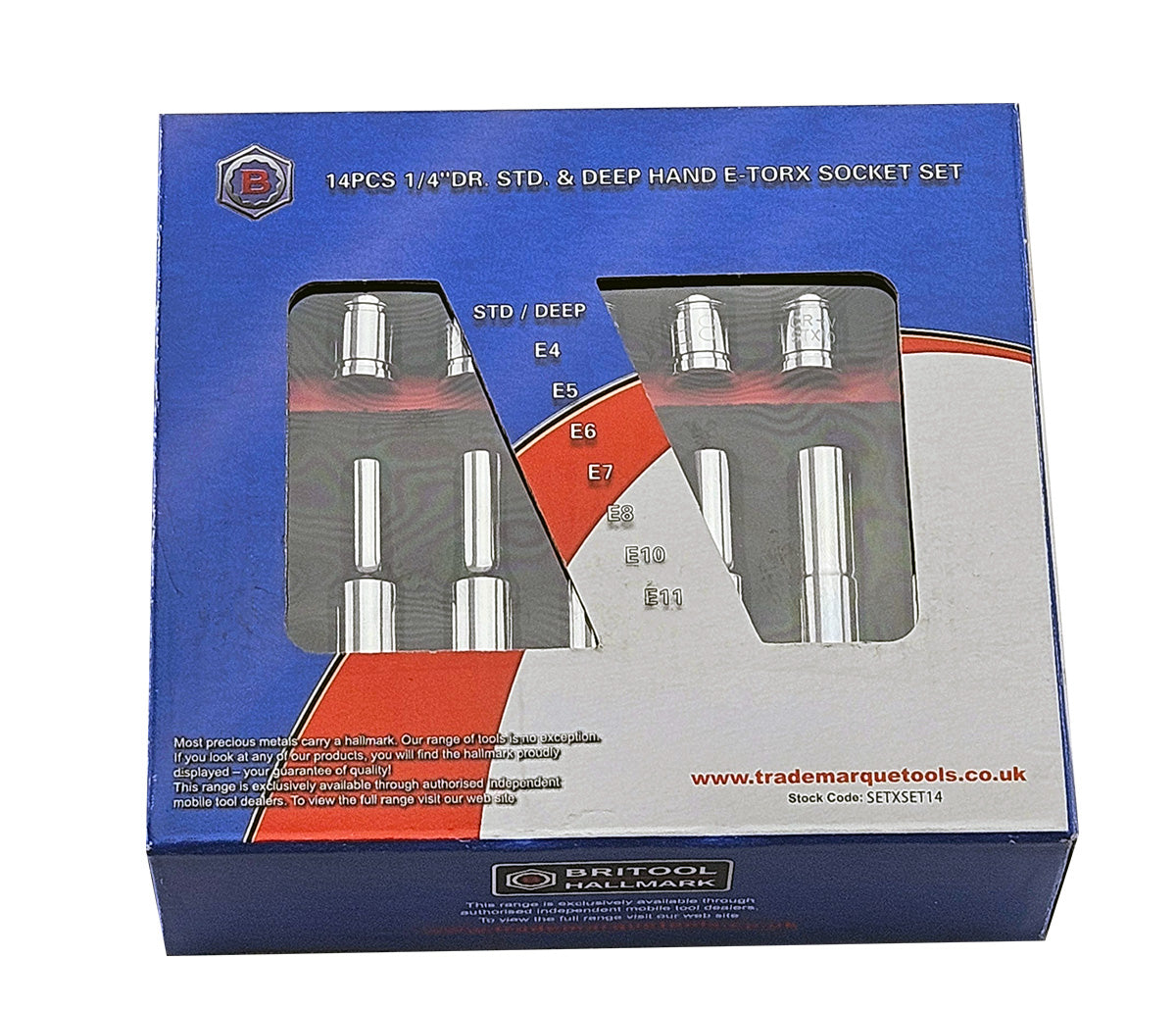 14Pc E-Torx/Star Socket Set Standard & Deep Sizes E4-11 - 1/4" Drive -  Britool Hallmark - image 4