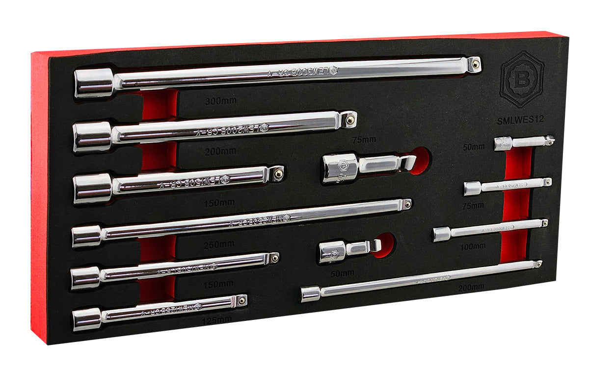 12Pc Wobble Extension Bar Set - 1/4", 3/8" & 1/2" Drive By Britool Hallmark - image 3