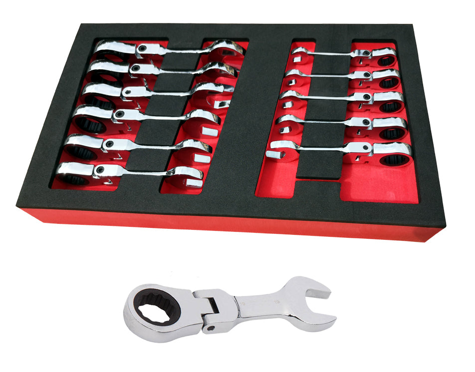 12PC Short Flexi Ratchet Spanner Set, Stubby Design 8-19mm by Britool Hallmark - image 4