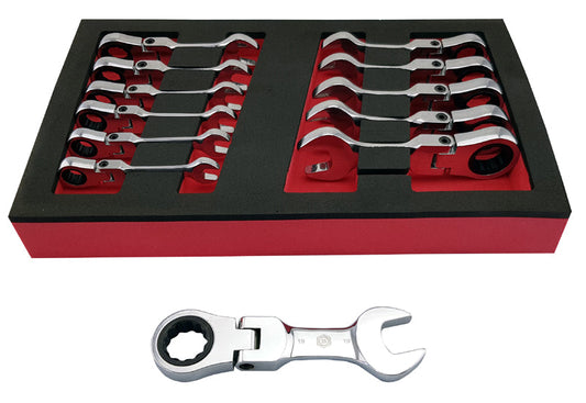 12PC Short Flexi Ratchet Spanner Set, Stubby Design 8-19mm by Britool Hallmark - image 2