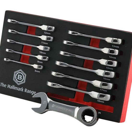 12pc Stubby Ratchet Spanner Set 8-19mm - Britool Hallmark - image 3