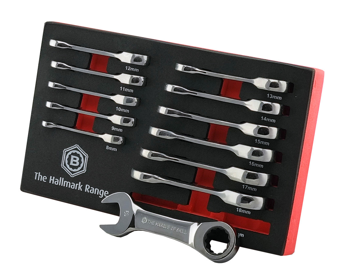 12pc Stubby Ratchet Spanner Set 8-19mm - Britool Hallmark - image 3