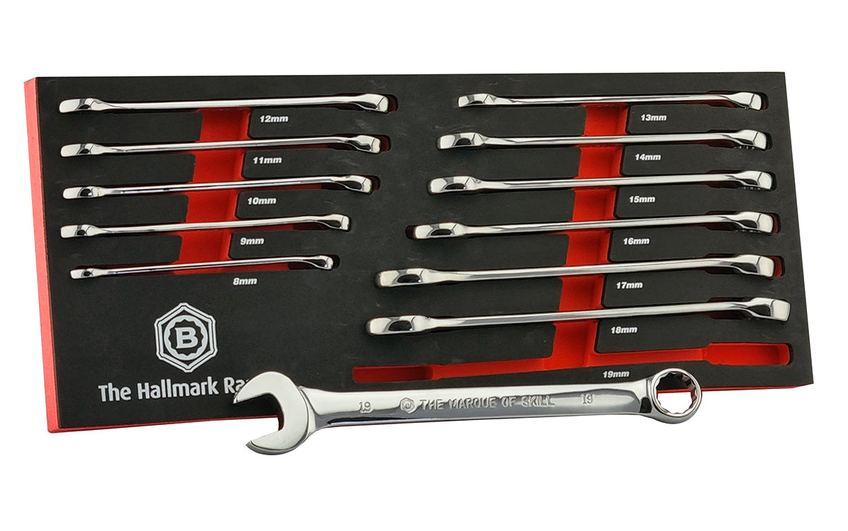 12 Pc Combination Spanner Set 8-19mm In Foam Tray - Britool Hallmark