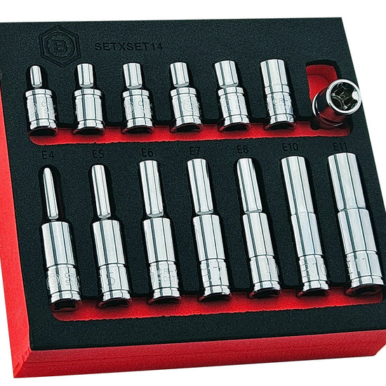 14Pc E-Torx/Star Socket Set Standard & Deep Sizes E4-11 - 1/4" Drive -  Britool Hallmark