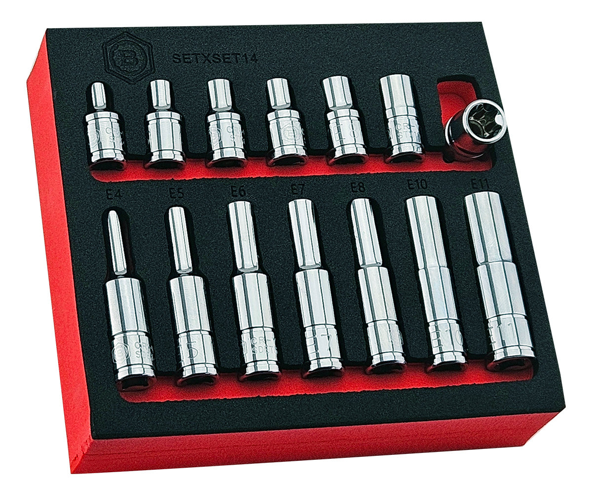 14Pc E-Torx/Star Socket Set Standard & Deep Sizes E4-11 - 1/4" Drive -  Britool Hallmark