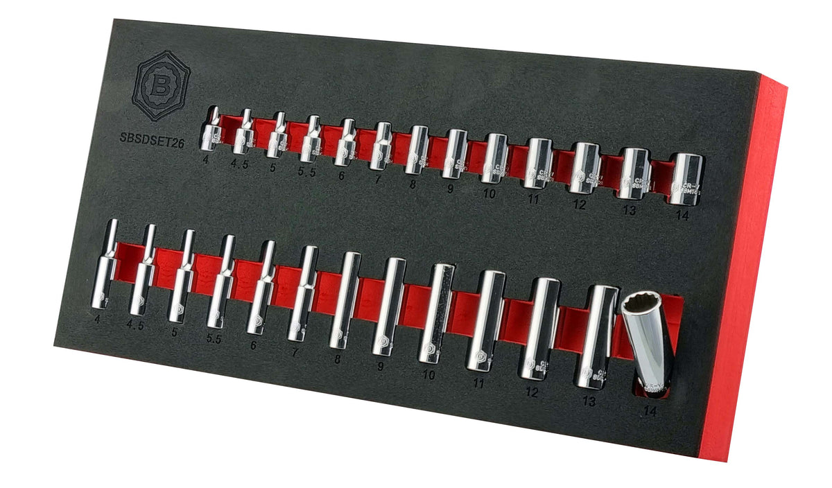 26PC 1/4'' Dive Standard & Deep 12-Point Socket Set - Britool Hallmark
