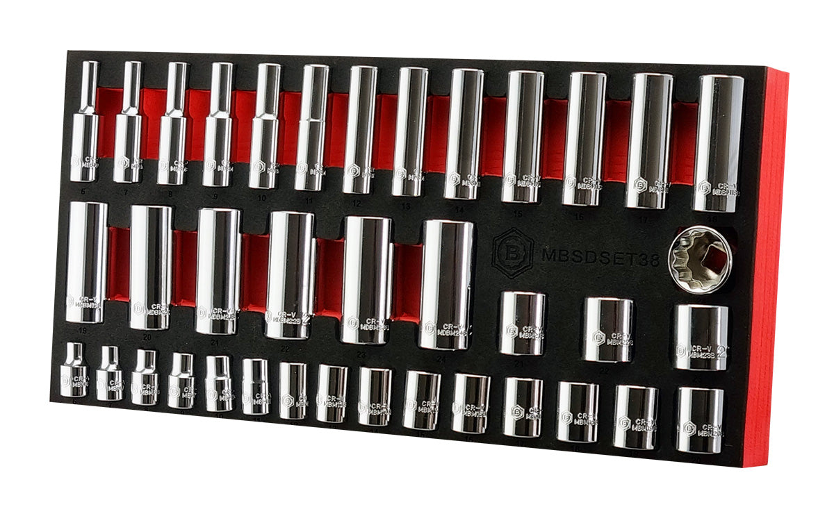 38Pc 3/8" Dr. Standard & Deep Socket Set (12 Point) 6-24mm From Britool Hallmark