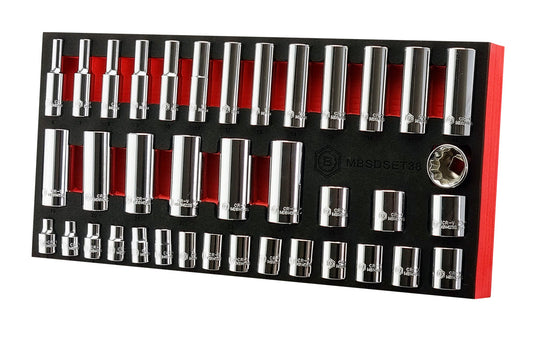 38Pc 3/8" Dr. Standard & Deep Socket Set (12 Point) 6-24mm From Britool Hallmark