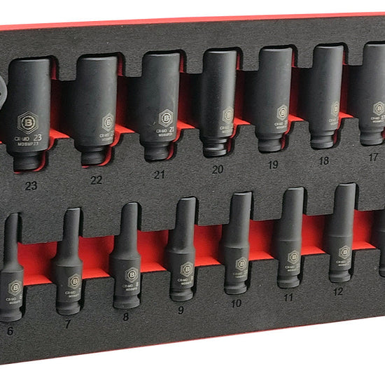 19Pc 3/8" Dr. Deep Bi-Hex/12-Point Impact Socket Set - Britool Hallmark