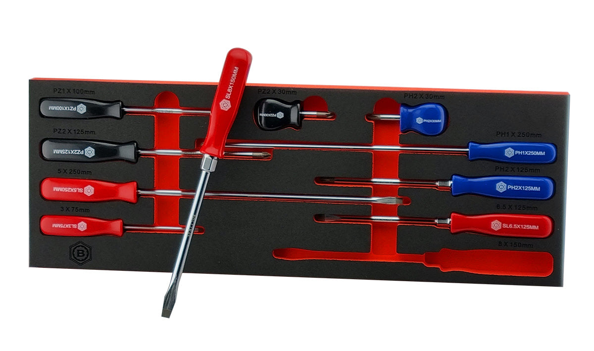 10Pc Pozi, Phillips & Slotted Screwdriver Set From Britool Hallmark