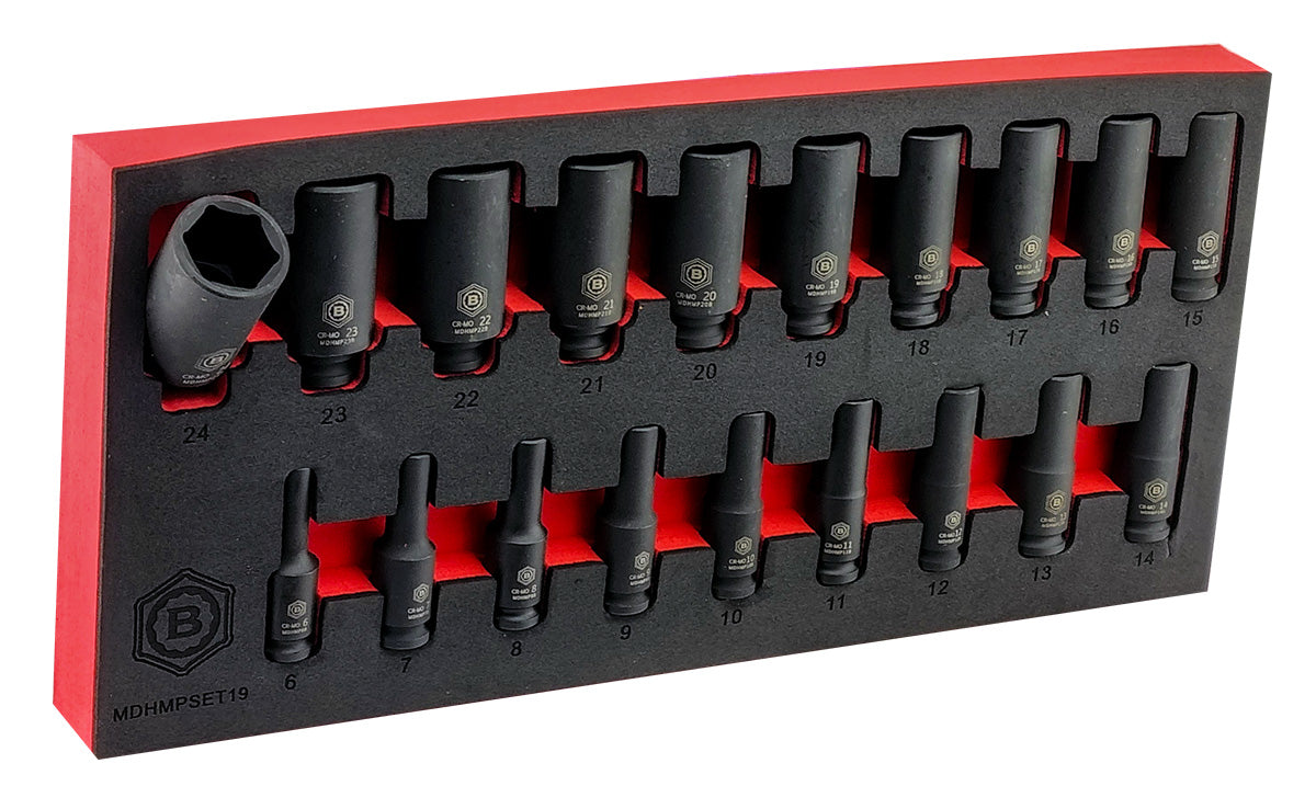 19PC 3/8" Drive Deep Hex 6-Point Impact Socket Set - Britool Hallmark