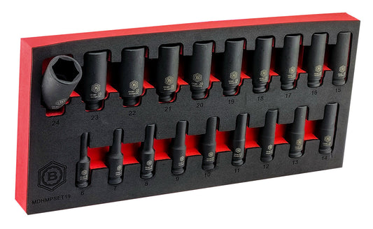 19PC 3/8" Drive Deep Hex 6-Point Impact Socket Set - Britool Hallmark