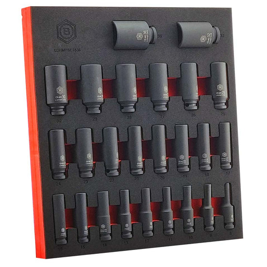 25Pc 1/2" Drive Deep 6-Point Impact Socket Set, 8-36mm By Britool Hallmark
