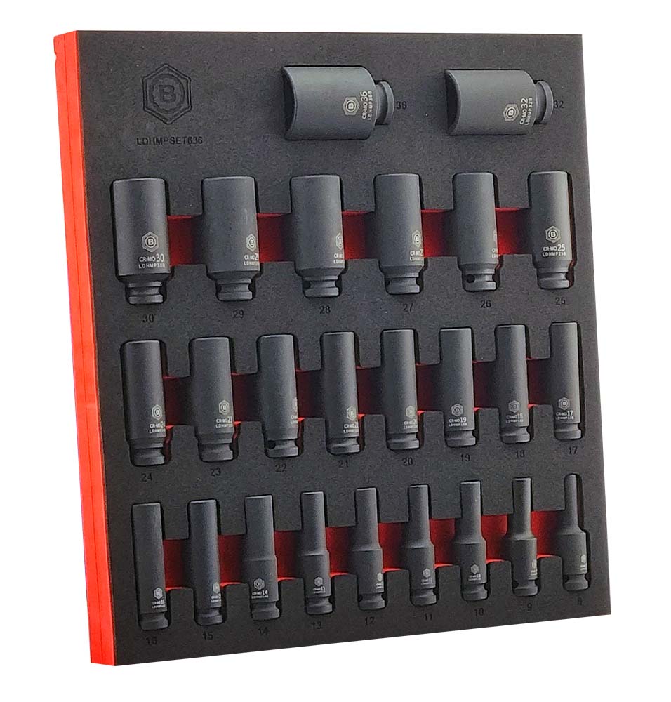 25Pc 1/2" Drive Deep 6-Point Impact Socket Set, 8-36mm By Britool Hallmark