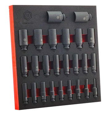25Pc 1/2" Drive Deep 6-Point Impact Socket Set, 8-36mm By Britool Hallmark