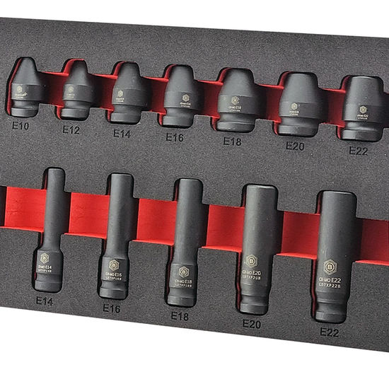 1/2" Drive Impact E-Torx Socket Set, Sizes E10-E24 - Britool Hallmark