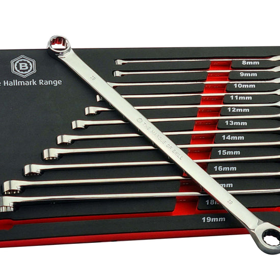 12Pc Extra-Long Double Ring Ratchet Spanner Set - Britool Hallmark