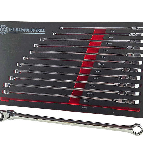 12Pc Extra-Long Flexi Ring Ratchet Spanner Set - Britool Hallmark