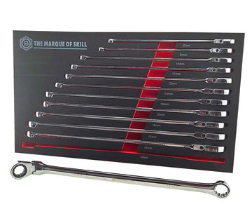 12Pc Extra-Long Flexi Ring Ratchet Spanner Set - Britool Hallmark