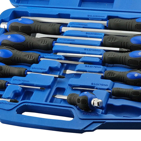 12 Piece Phillips & Slotted Screwdriver Set With Hammer Cap Britool Hallmark