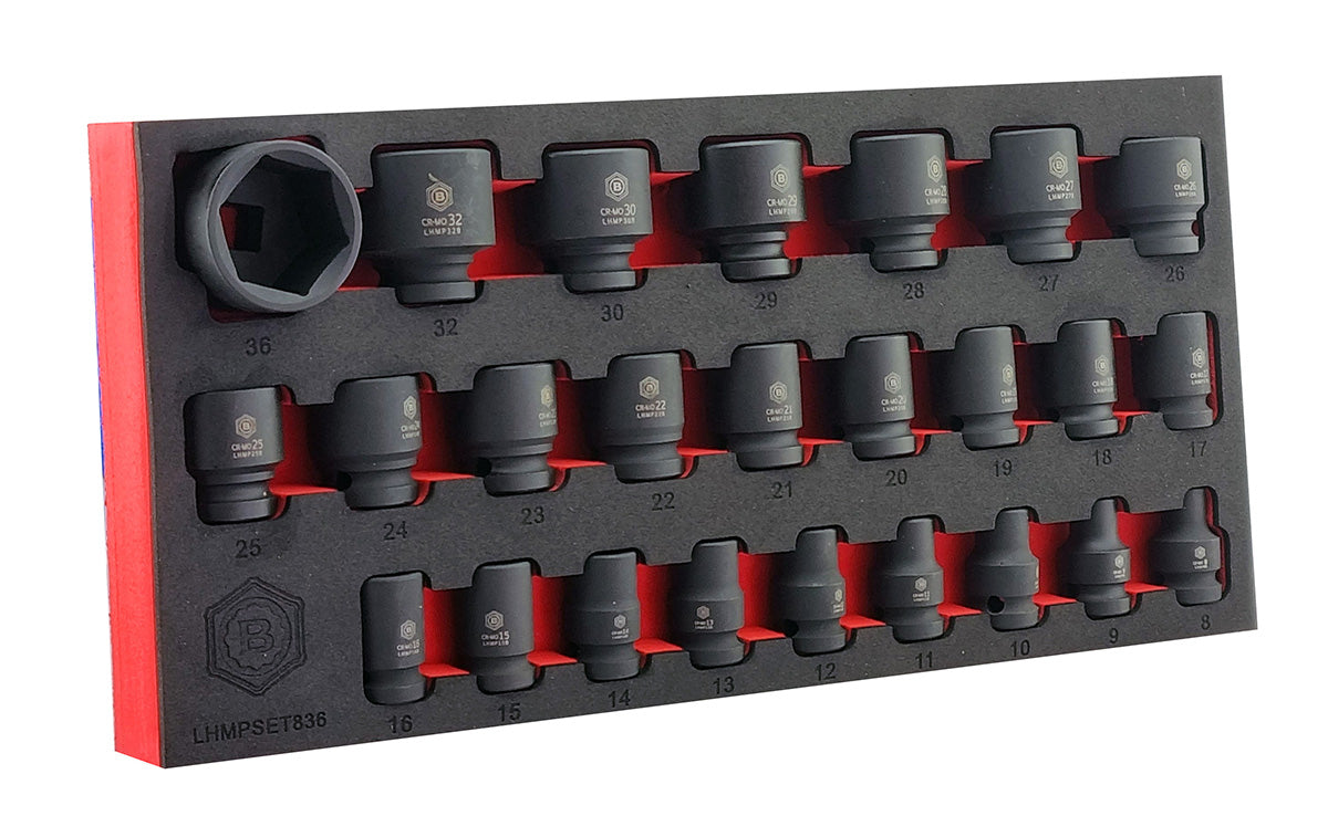 25Pc 1/2" Drive 6-Point Impact Socket Set, 8-36mm By Britool Hallmark
