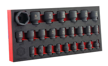25Pc 1/2" Drive 6-Point Impact Socket Set, 8-36mm By Britool Hallmark