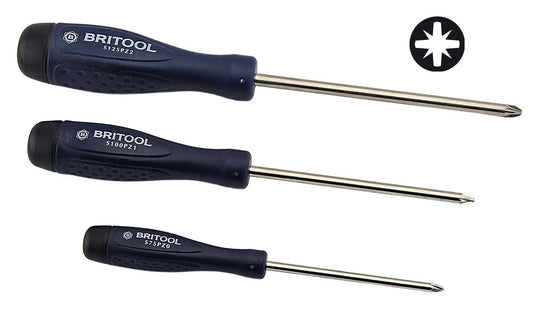 Britool 3pc Pozidriv Blade Screwdrivers PZ0, PZ1, PZ2