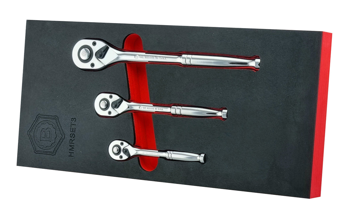 3-Piece 1/4", 3/8" & 1/2" Pear-Head Ratchet Wrench Set - Britool Hallmark