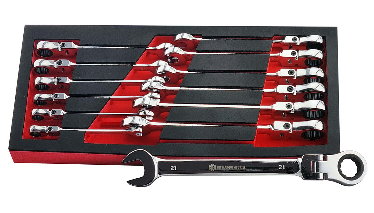 13pc Flexi Ratchet Spanner/Wrench Set 8-21mm + FREE Socket Adaptor Set - image 3