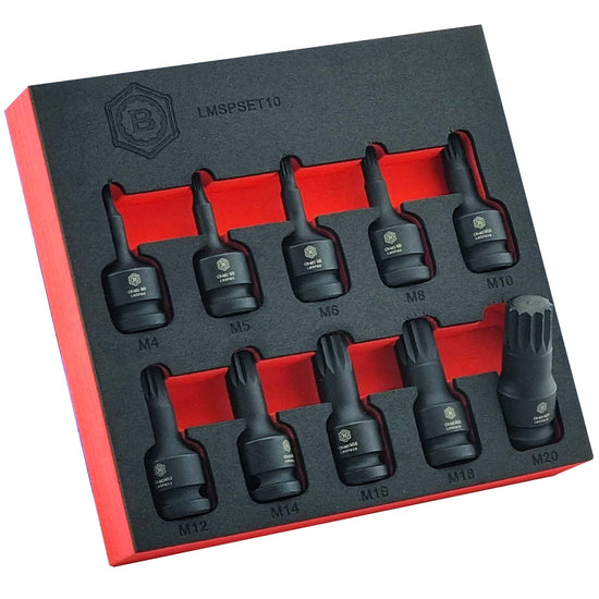 10Pc Spline Xzn Impact Driver Set, 1/2" Drive - Britool Hallmark