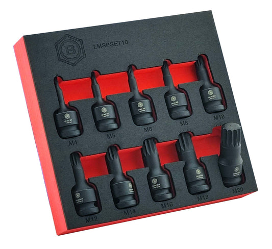 10Pc Spline Xzn Impact Driver Set, 1/2" Drive - Britool Hallmark