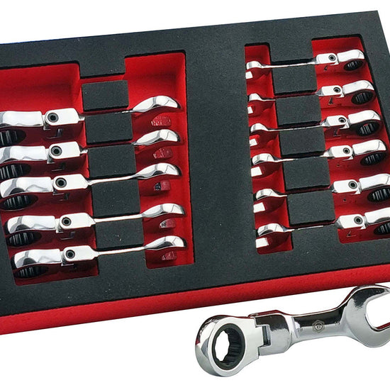 12PC Short Flexi Ratchet Spanner Set, Stubby Design 8-19mm by Britool Hallmark