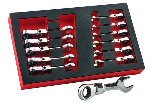 12PC Short Flexi Ratchet Spanner Set, Stubby Design 8-19mm by Britool Hallmark