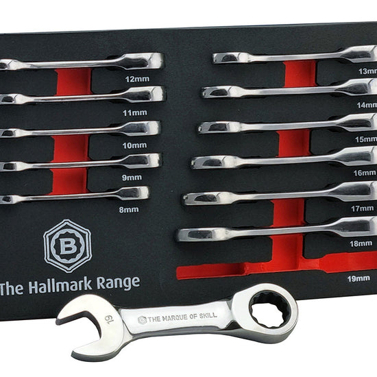 12pc Stubby Ratchet Spanner Set 8-19mm - Britool Hallmark
