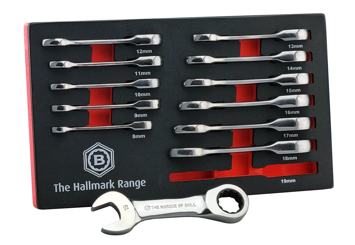 12pc Stubby Ratchet Spanner Set 8-19mm - Britool Hallmark