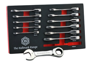 12pc Stubby Ratchet Spanner Set 8-19mm - Britool Hallmark