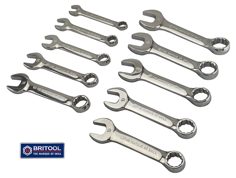 10pc Stubby Combination Spanner / Wrench Set 10-19mm - Britool Hallmark - image 4