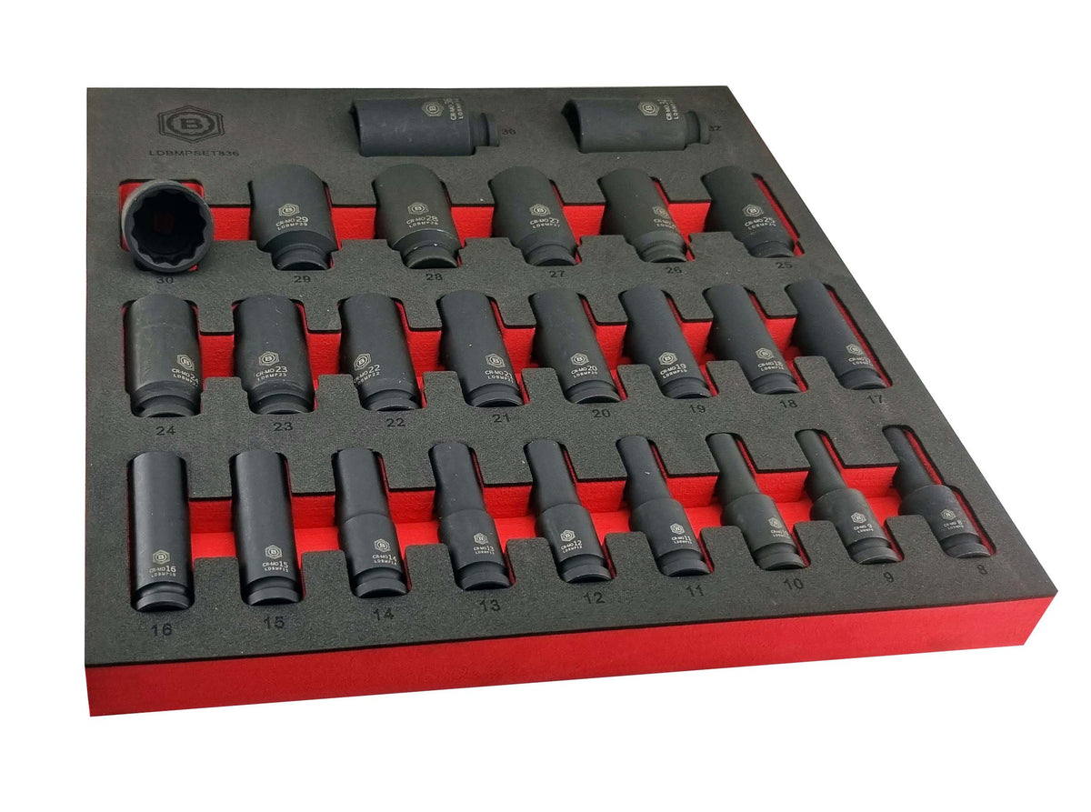 25Pc 1/2" Drive Deep Impact 12-Point Socket Set 8-36mm - Britool Hallmark - image 5