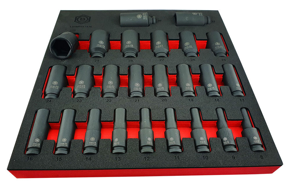 25Pc 1/2" Drive Deep 6-Point Impact Socket Set, 8-36mm By Britool Hallmark - image 4