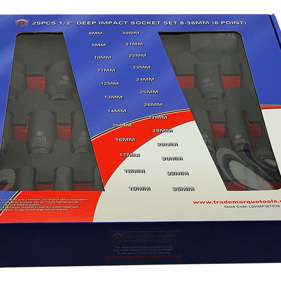 25Pc 1/2" Drive Deep 6-Point Impact Socket Set, 8-36mm By Britool Hallmark - image 5