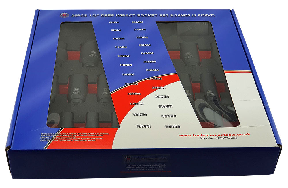 25Pc 1/2" Drive Deep 6-Point Impact Socket Set, 8-36mm By Britool Hallmark - image 5